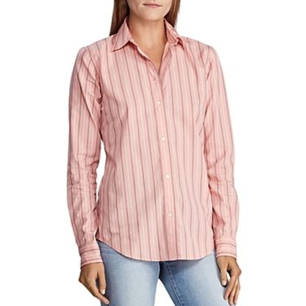 Ralph Lauren Petite Striped Cotton Shirt In Pink Multi PL (New no Tag)